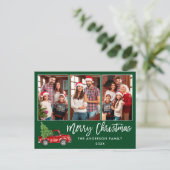 Brush Script 3 Foto Kerst  Truck Groen Briefkaart (Staand voorkant)