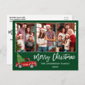 Brush Script 3 Foto Kerst  Truck Groen Briefkaart (Voorkant / Achterkant)