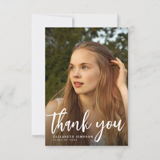 Brush Script afstuderen dank u fotokaart Bedankkaart (Voorkant)