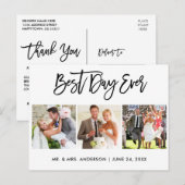 Brush Script Best Day Ever Trouw 3 Foto Briefkaart (Voorkant / Achterkant)