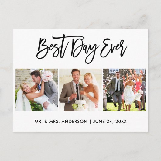 Brush Script Best Day Ever Trouw 3 Foto Briefkaart (Voorkant)