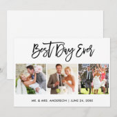 Brush Script Beste Dag Ooit 3 Fotobruiloft Bedankkaart (Voorkant / Achterkant)