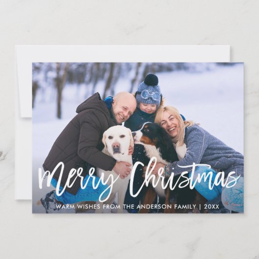 Brush Script Blue Merry Christmas Family Kaart (Voorkant)