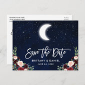 Brush Script Celestial Moon Floral Save the Date Aankondigingskaart (Voorkant / Achterkant)
