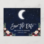 Brush Script Celestial Moon Floral Save the Date Aankondigingskaart (Voorkant)