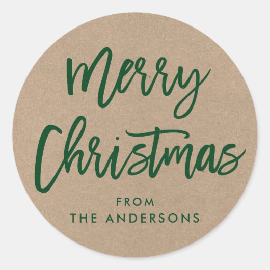 Brush Script Christmas Kraft Green Gift Sticker (Voorkant)