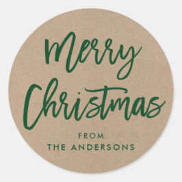 Brush Script Christmas Kraft Green Gift Sticker