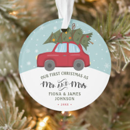 Brush Script Eerste Kerstmis Rode Auto Ornament