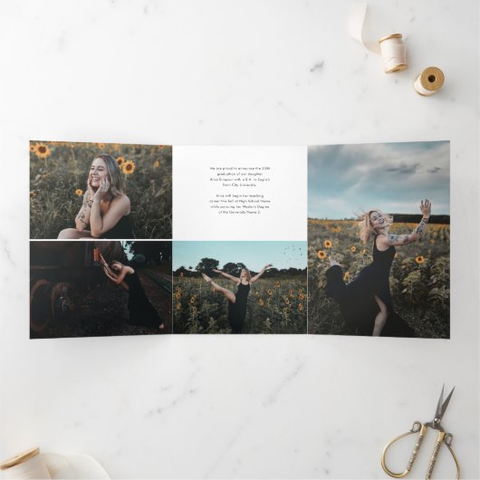 Brush Script Foto Afstuderen Drieluik Uitnodiging (Binnen)