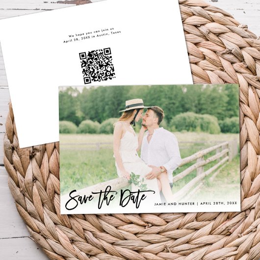 Brush Script Foto Minimalistisch Horizontaal Save The Date