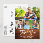 Brush Script Hout 4 Foto Afstudeer Dank Je Briefkaart (Voorkant / Achterkant)