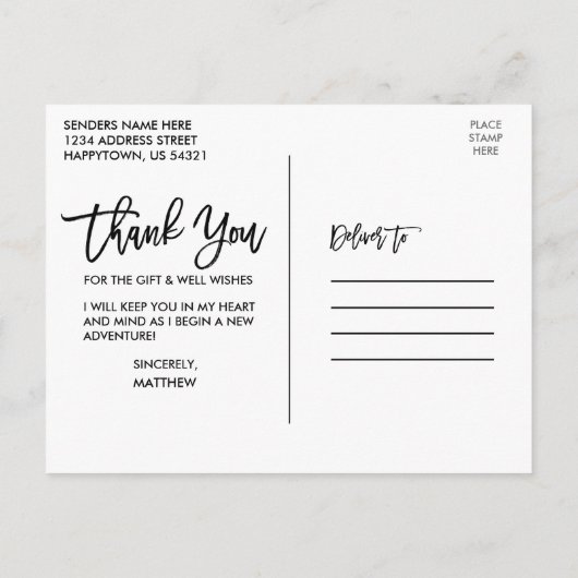 Brush Script Hout 4 Foto Afstudeer Dank Je Briefkaart (Achterkant)