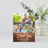 Brush Script Hout 4 Foto Afstudeer Dank Je Briefkaart (Staand voorkant)