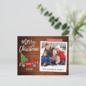 Brush Script Instant Photo Christmas Tape Truck Briefkaart (Staand voorkant)
