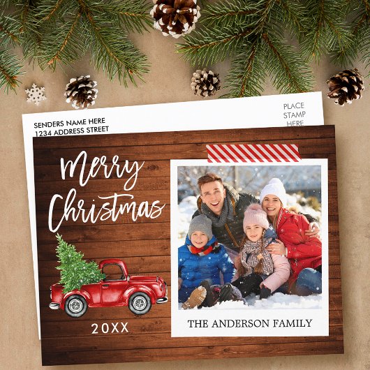 Brush Script Instant Photo Christmas Tape Truck Briefkaart