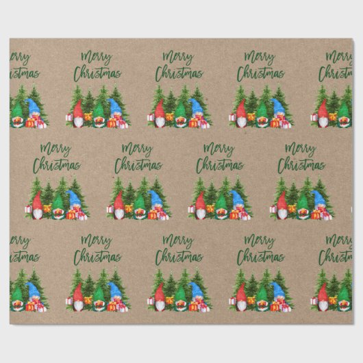 Brush Script Kraft Waterverf Gnomen Trees Cadeaupapier (Vlak)