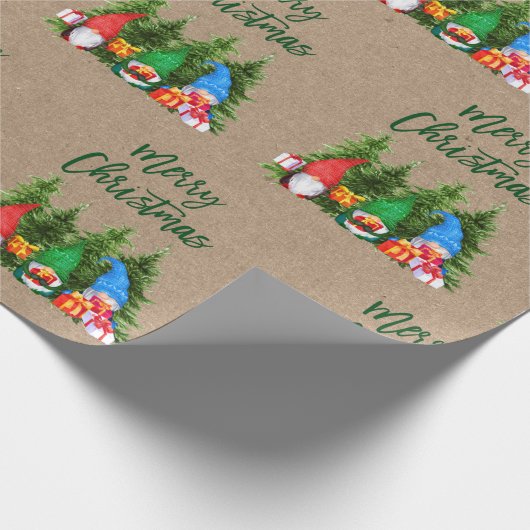Brush Script Kraft Waterverf Gnomen Trees Cadeaupapier (Hoek)