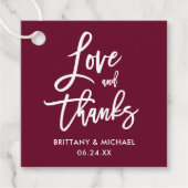 Brush Script Liefde en Bedankt Bourgondische bruil Bedankjes Labels (Voorkant)