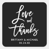 Brush Script Liefde en Bedankt Envelope Seals Zwar Vierkante Sticker (Voorkant)