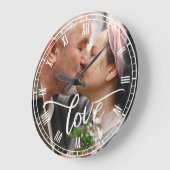 Brush Script Love Custom Photo Roman Numbers Grote Klok (Hoek)
