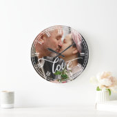 Brush Script Love Custom Photo Roman Numbers Grote Klok (Huis)