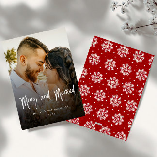 Brush Script Prettig & Getrouwd Koppel Kerstmis Feestdagenkaart