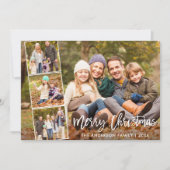 Brush Script Prettig Kerstmis Familie 4 Foto Feestdagenkaart (Voorkant)