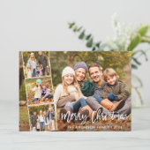 Brush Script Prettig Kerstmis Familie 4 Foto Feestdagenkaart (Staand voorkant)