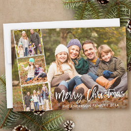 Brush Script Prettig Kerstmis Familie 4 Foto Feestdagenkaart