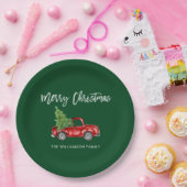 Brush Script  Rode Vrachtwagen Kerst Groen Papieren Bordje (Feest)