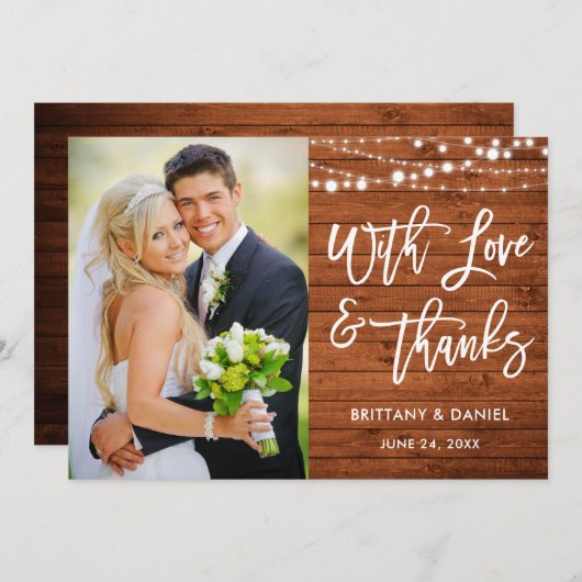 Brush Script Rustic Wood Liefde en Bedankt bruilof (Voorkant / Achterkant)