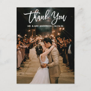 Brush Script Trouwfoto Bedankt Modern Briefkaart
