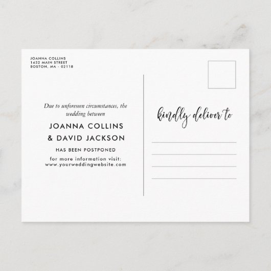 Brush Script Verandering van Plannen Uitgesteld Tr Aankondigingskaart (Achterkant)