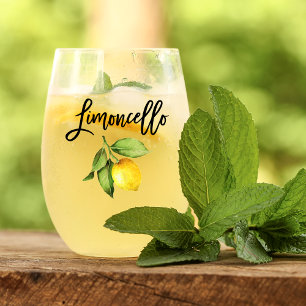 Brush Script Waterverf Lemon Limoncello Wijnglas Zonder Voet