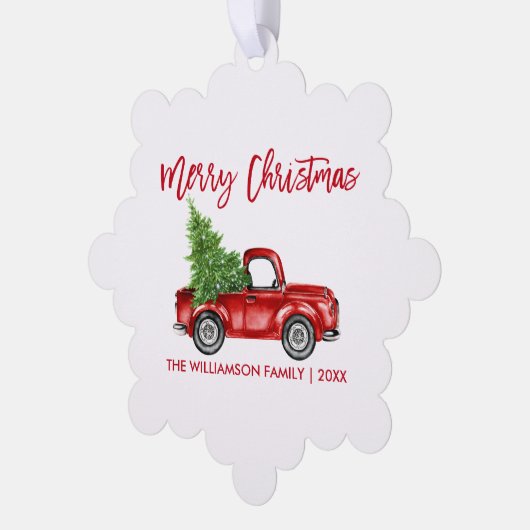 Brush Script Waterverf  Red Truck Ornament Kaart (Links)