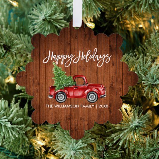 Brush Script Waterverf Rode Truck Rustieke Vakanti Ornament Kaart (Insitu (Drie))