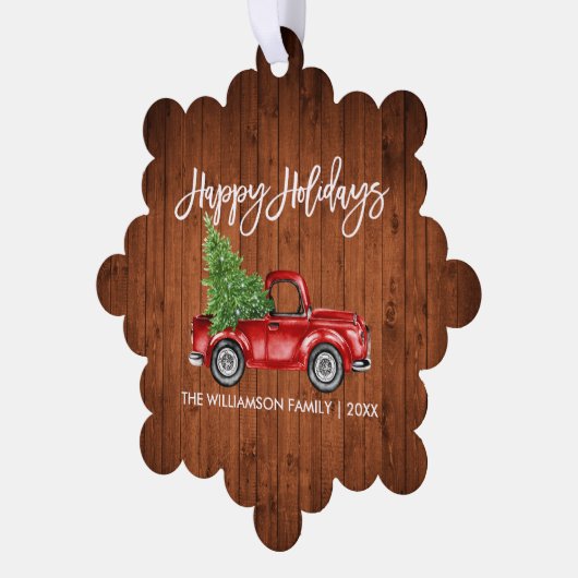 Brush Script Waterverf Rode Truck Rustieke Vakanti Ornament Kaart (Links)