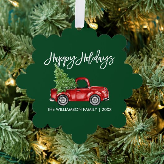 Brush Script Waterverf Truck Green Holiday Ornament Kaart (Insitu (Drie))