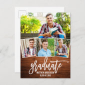 Brush Script Wood 4 Photo Afstuderen aankondiging (Voorkant / Achterkant)