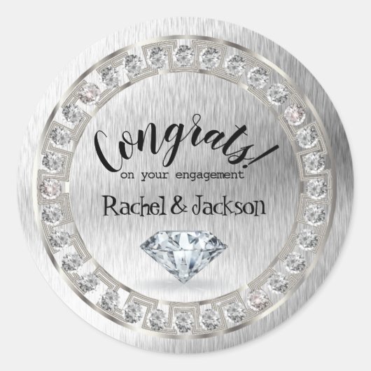 Brush Silver Diamond Verloving Ronde Sticker (Voorkant)