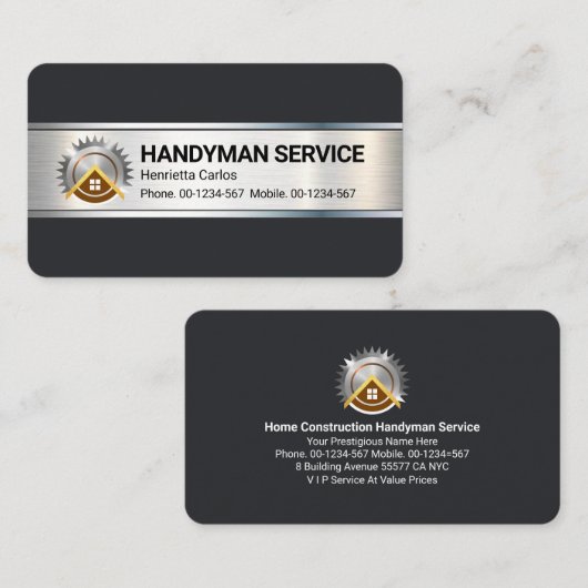 Brush Silver Metal Bord voor Handyman Visitekaartje (Voorkant / Achterkant)