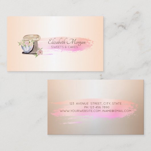 Brush Stroke Bakkerij Retro Mixer Bloemen Visitekaartje (Voorkant / Achterkant)