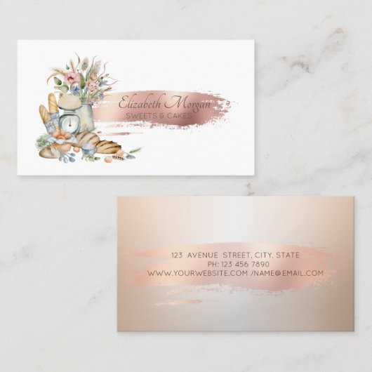 Brush Stroke Bloemen Rustieke Broden Visitekaartje (Voorkant / Achterkant)