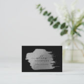 Brush Stroke Metallic Silver Black Event Planner Visitekaartje (Staand voorkant)