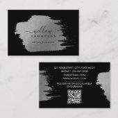Brush Stroke Metallic Silver Black Event Planner Visitekaartje (Voorkant / Achterkant)
