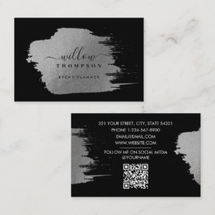 Brush Stroke Metallic Silver Black Event Planner Visitekaartje