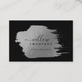 Brush Stroke Metallic Silver Black Event Planner Visitekaartje (Voorkant)