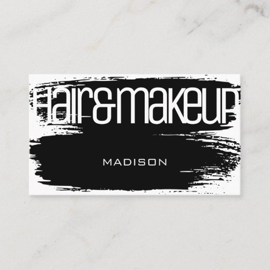 Brush Stroke Modern Zwart-wit Beauty Salon Visitekaartje (Voorkant)