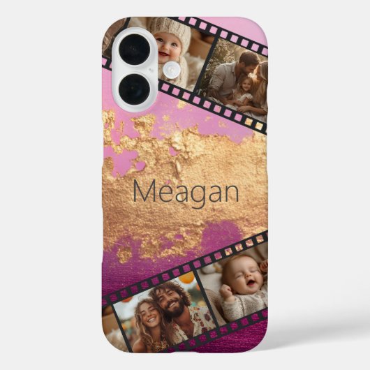 Brush Strokes Roze & Gouden Film Strip Foto Case-Mate iPhone Case (Achterkant)