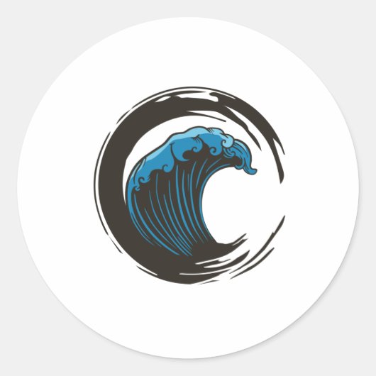 BRUSH WAVE Zen Eso Ronde Sticker (Voorkant)